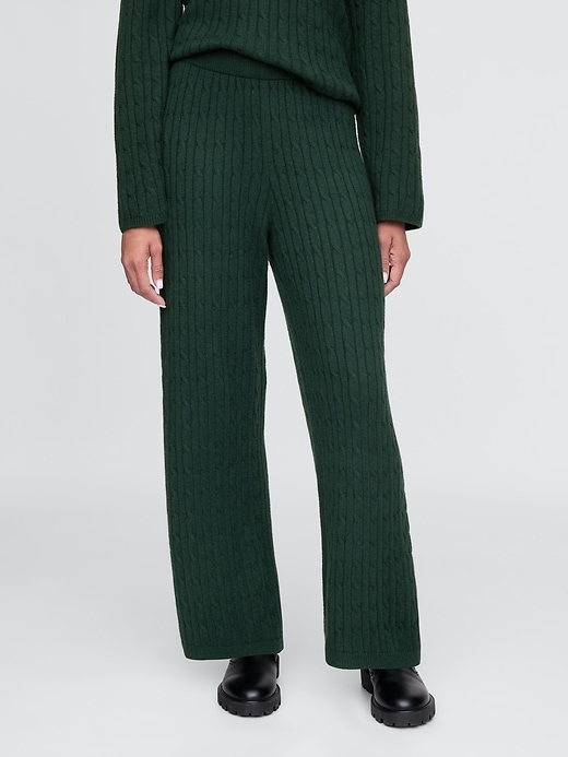 Image number 2 showing, CashSoft Cable-Knit Sweater Pants