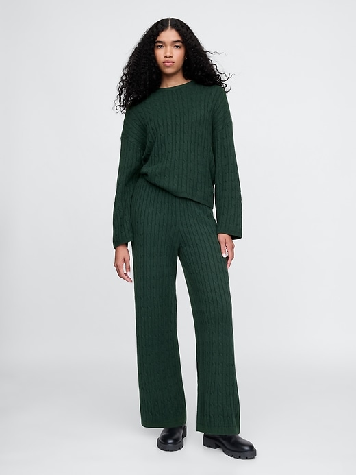 Image number 1 showing, CashSoft Cable-Knit Sweater Pants