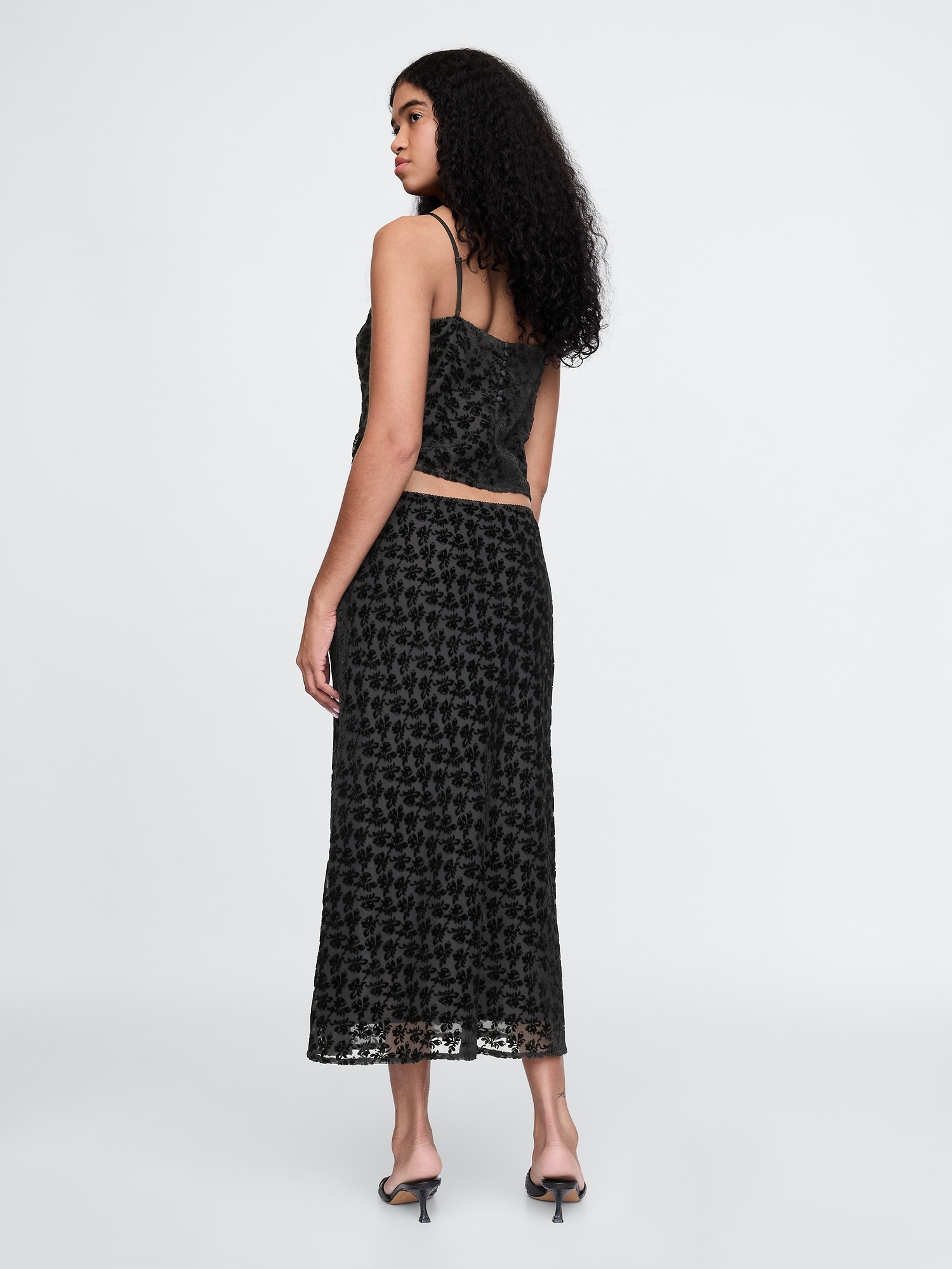 Burnout Velvet Midi Skirt