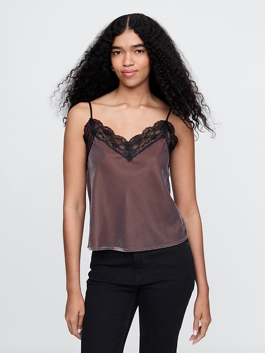 Image number 1 showing, Recycled Velvet Lace-Trim Cami