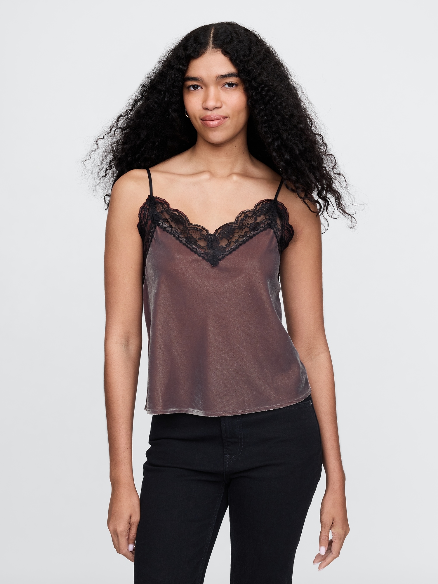 Recycled Velvet Lace-Trim Cami