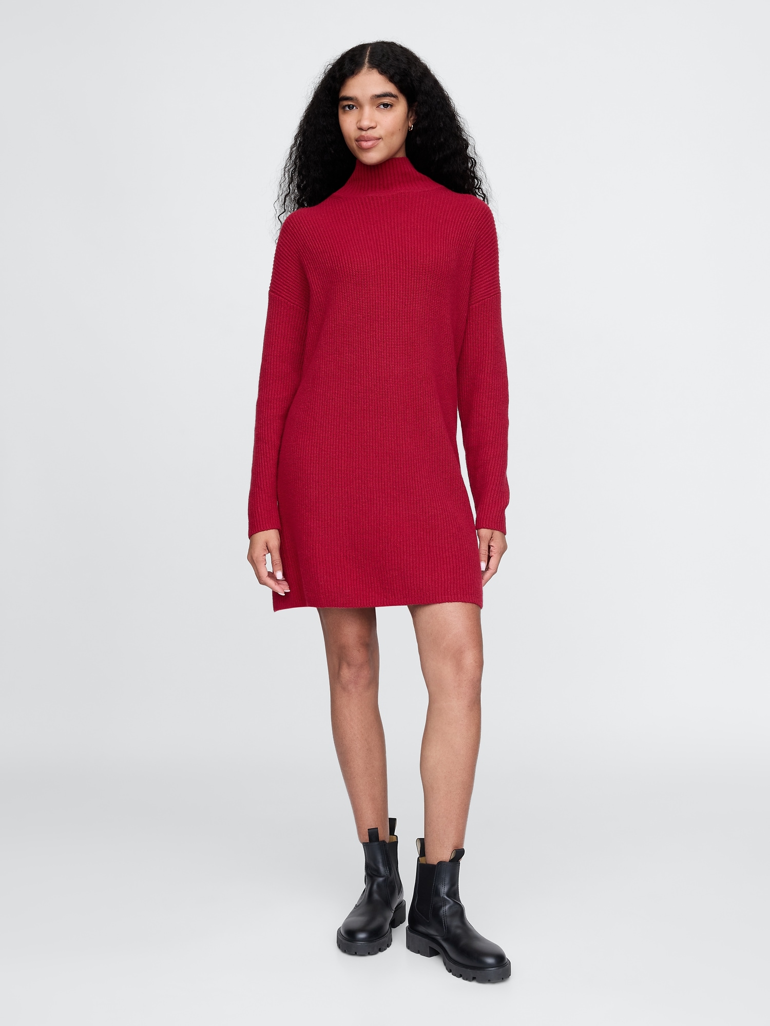 Women s Cashsoft Rib Turtleneck Mini Sweater Dress by Gap Red Tall Size L