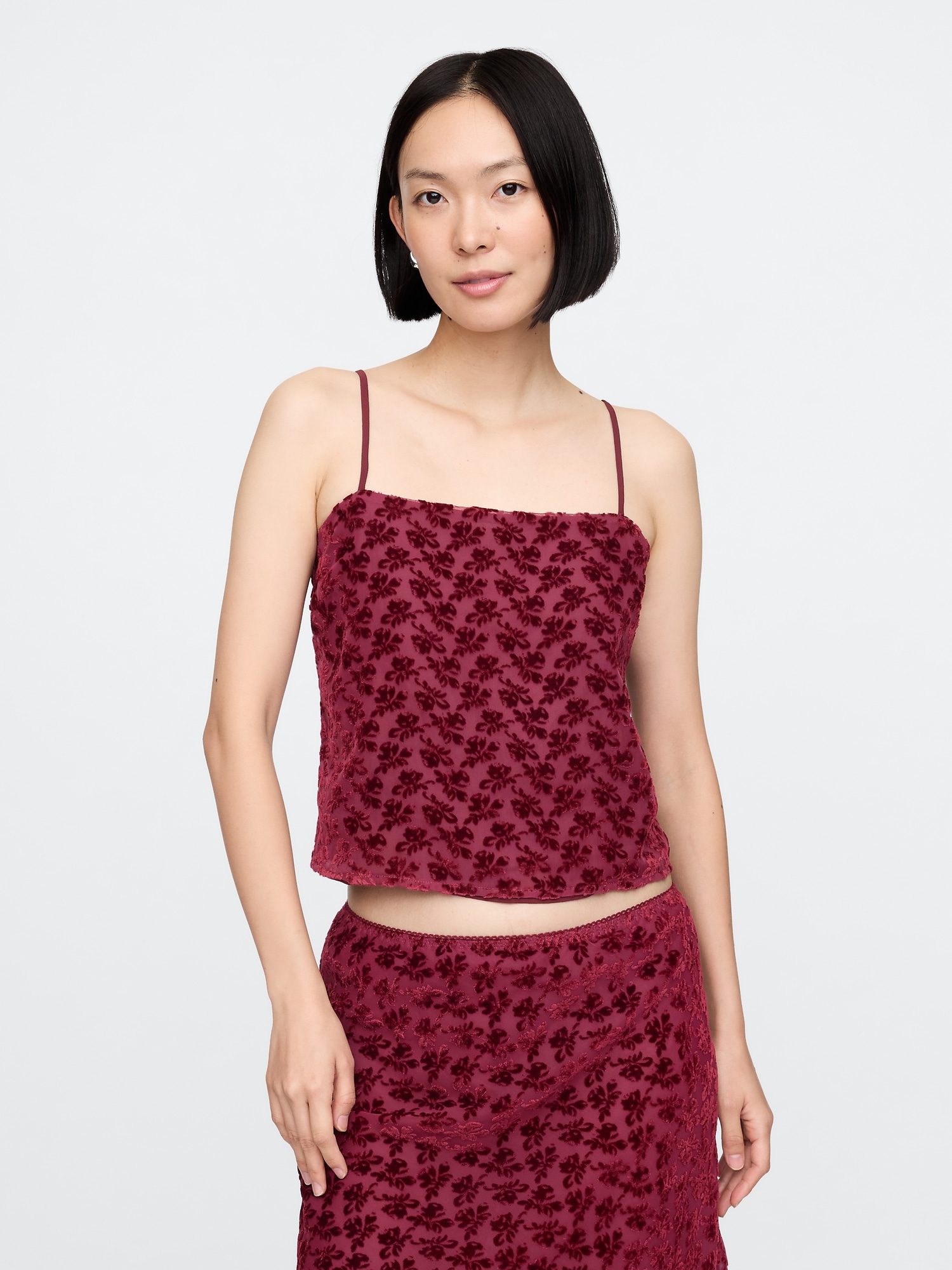 Camisole courte en velours à motifs par dévorage