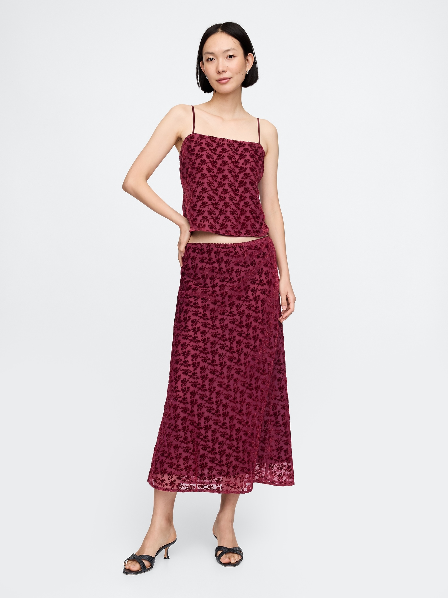 Burnout Velvet Midi Skirt