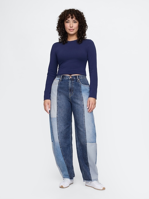 Image number 5 showing, High Rise Patchwork Barrel Jeans