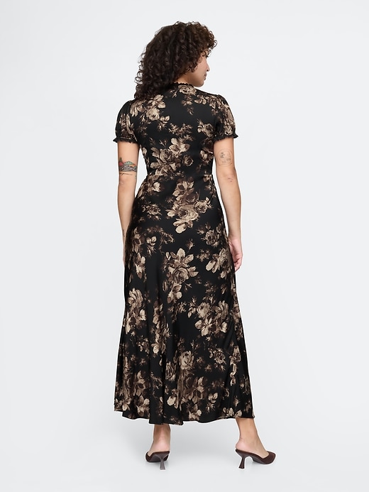 Image number 6 showing, Satin Lace-Trim Floral Maxi Dress