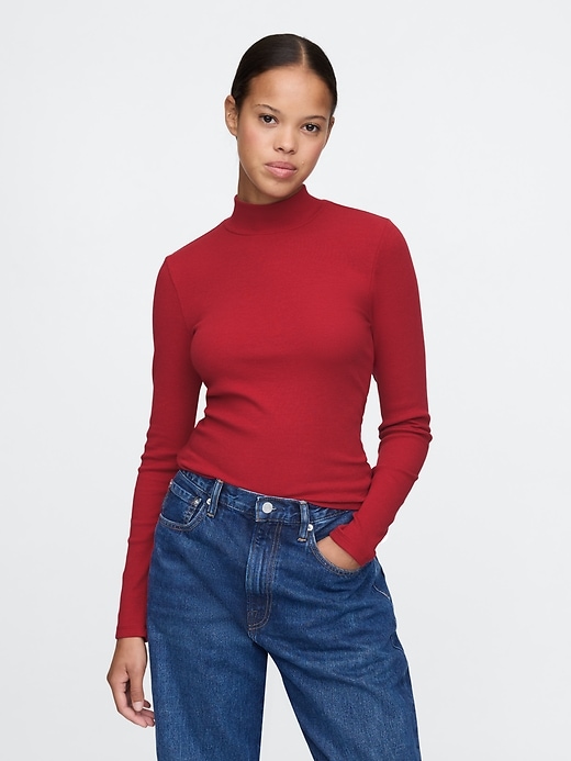 Image number 1 showing, Modern Rib Cropped Mockneck Shirt