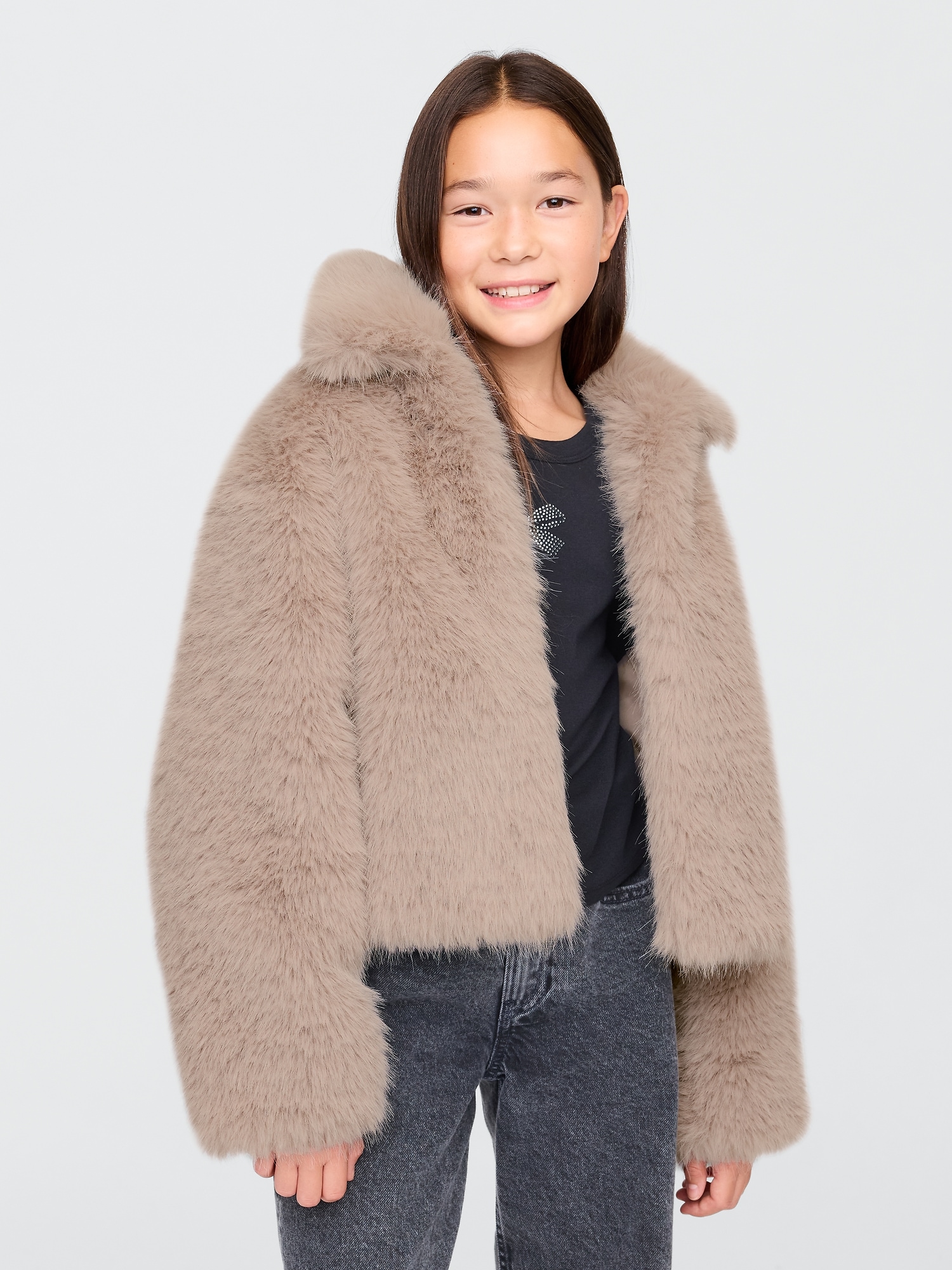 Girls Faux Fur Cropped Jacket by Gap Brown Size L