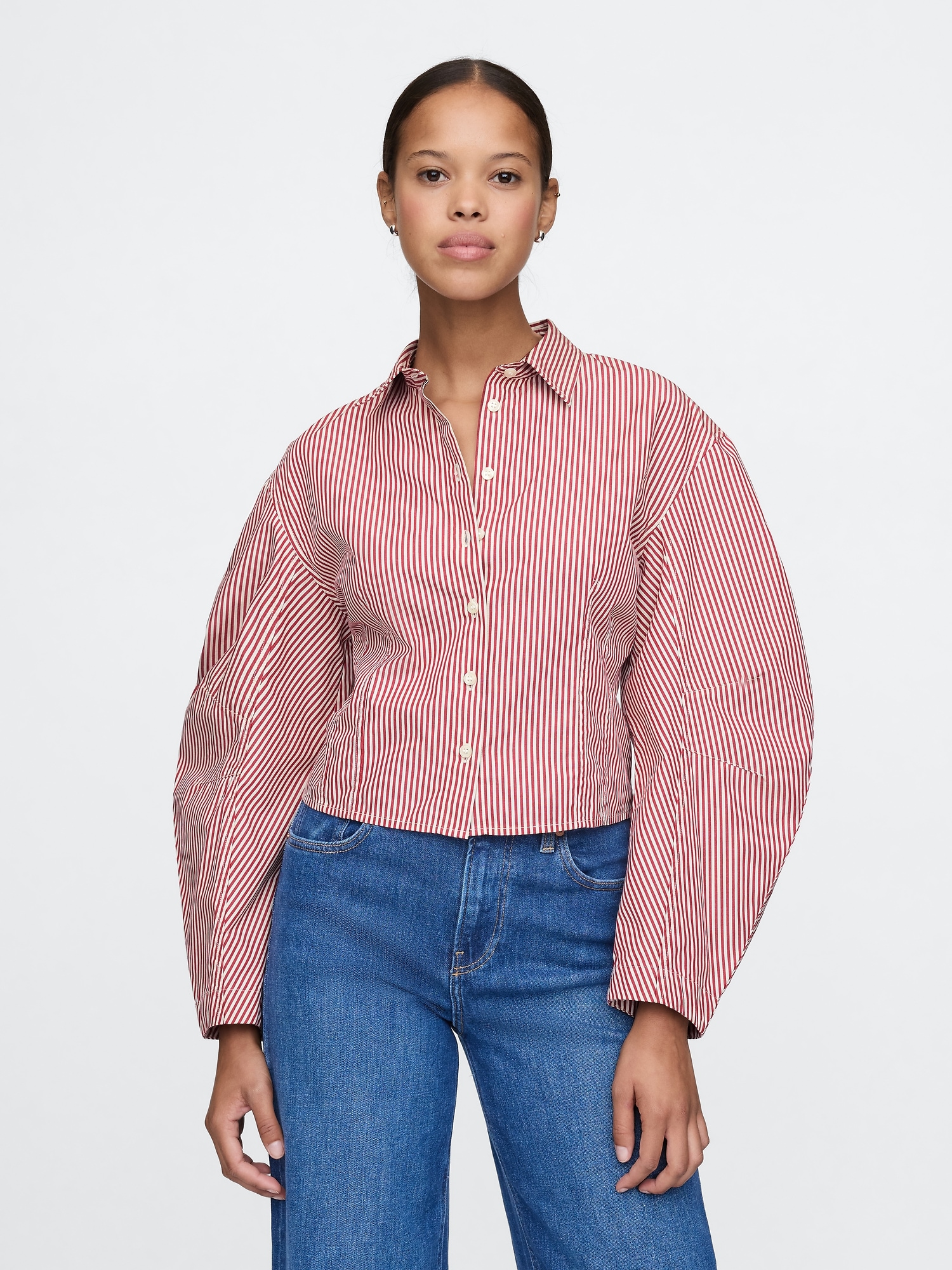 Organic Cotton Barrel Sleeve Cropped Shirt