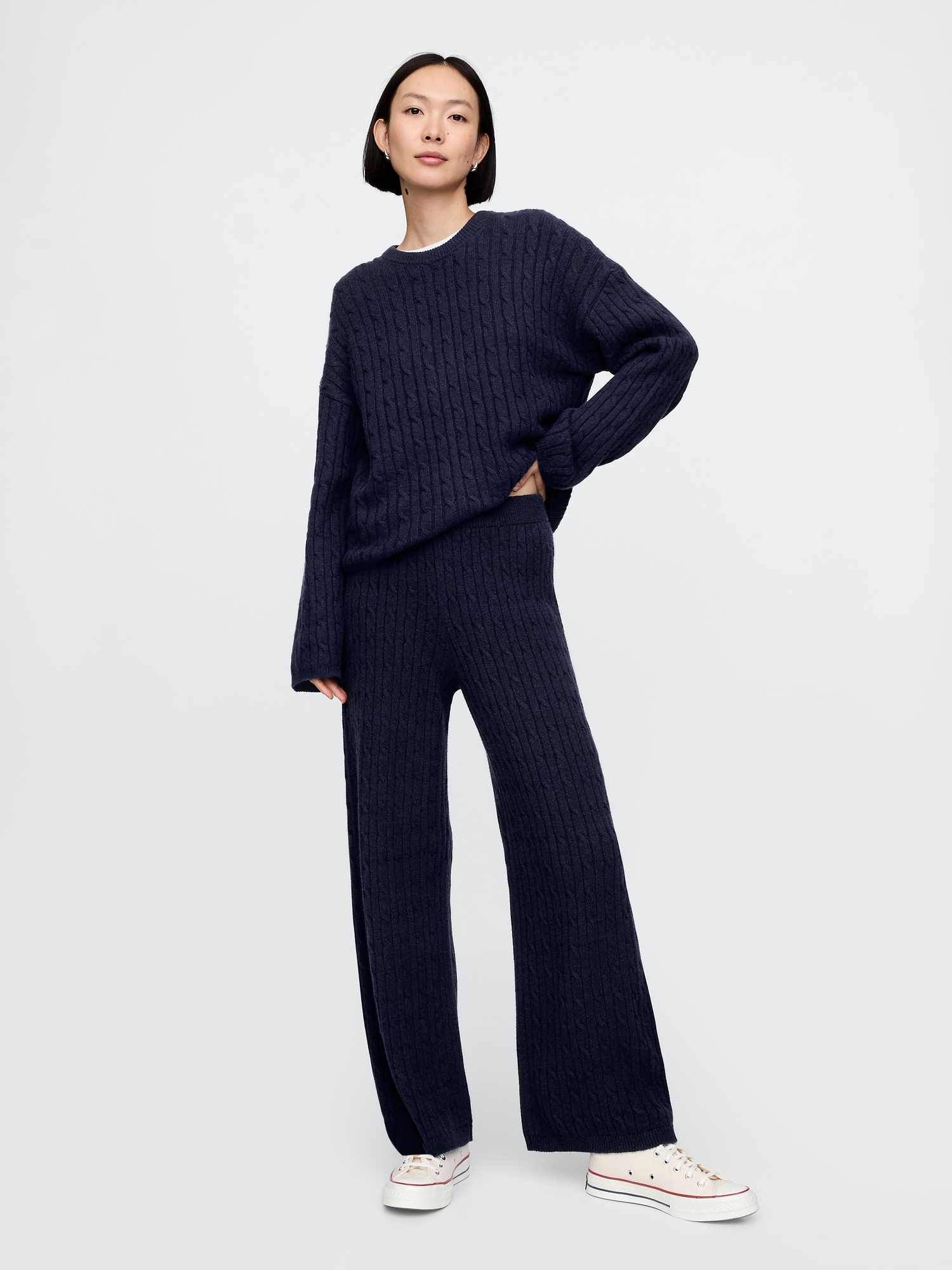 CashSoft Cable-Knit Sweater Pants