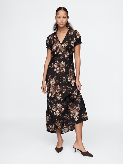 Image number 1 showing, Satin Lace-Trim Floral Maxi Dress