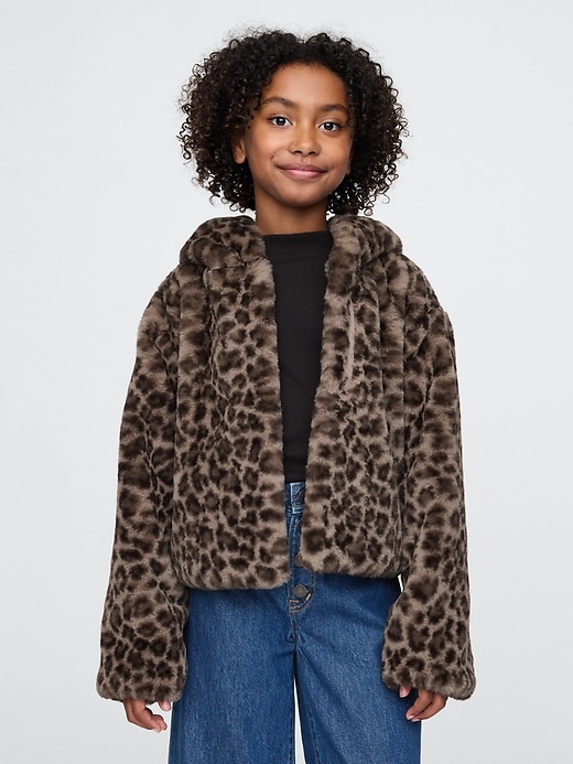 Girls leopard print fur coat best sale