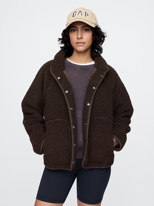 View large product image 1 of 10. GapFit Oversized Sherpa Raglan Jacket