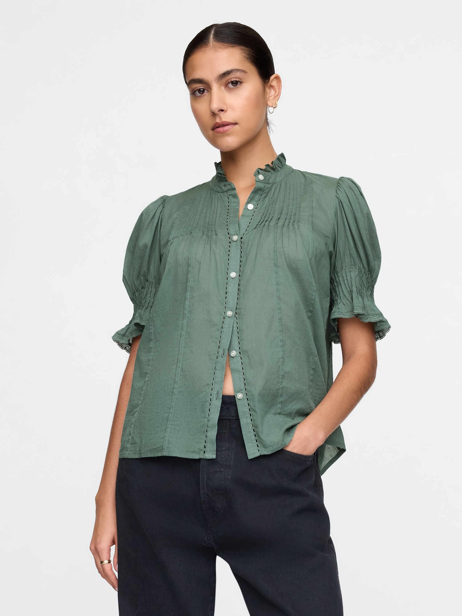 Pintuck Ruffle Shirt Gap