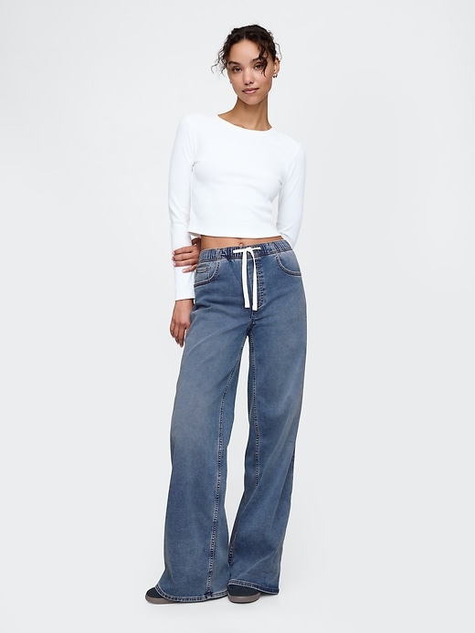 Image number 1 showing, Mid Rise Knit Easy Baggy Jeans