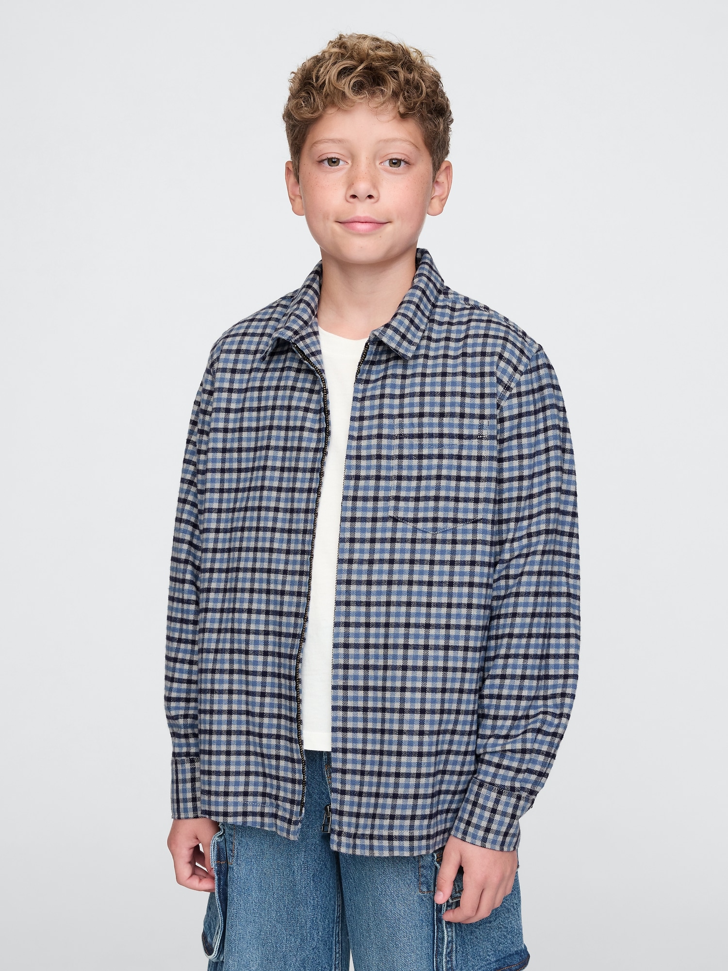 Chemise en flanelle de coton biologique à glissière pleine longueur pour Enfant