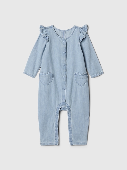 Image number 1 showing, Baby Denim Heart One-Piece