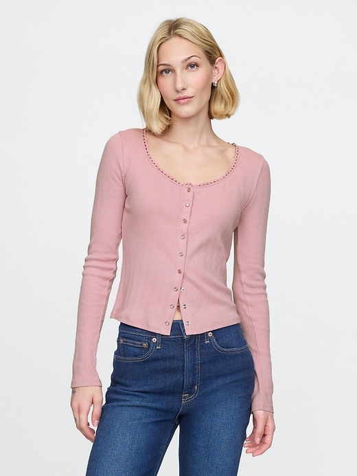 Image number 1 showing, Cropped Pointelle Cardigan