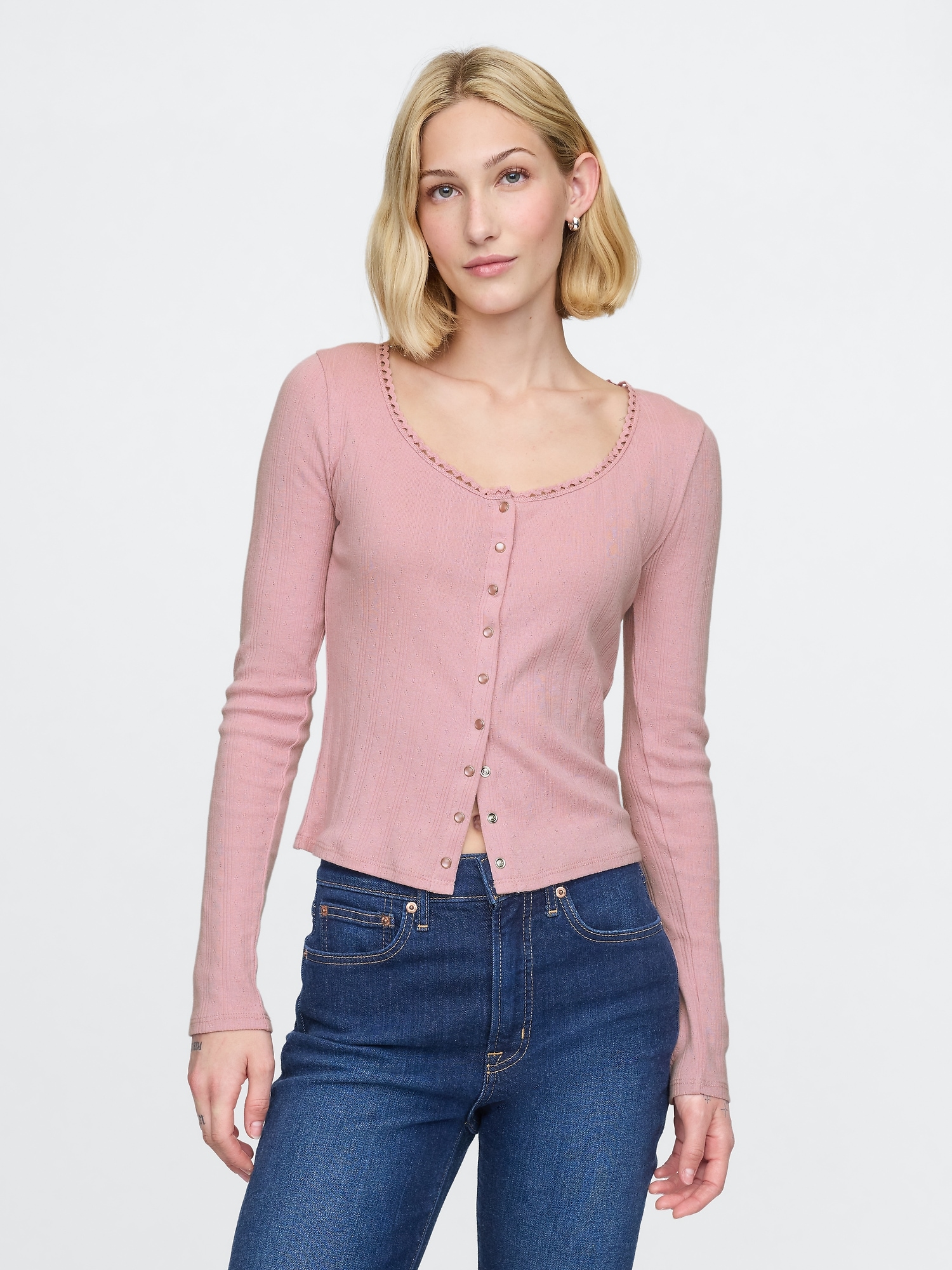 Cropped Pointelle Cardigan