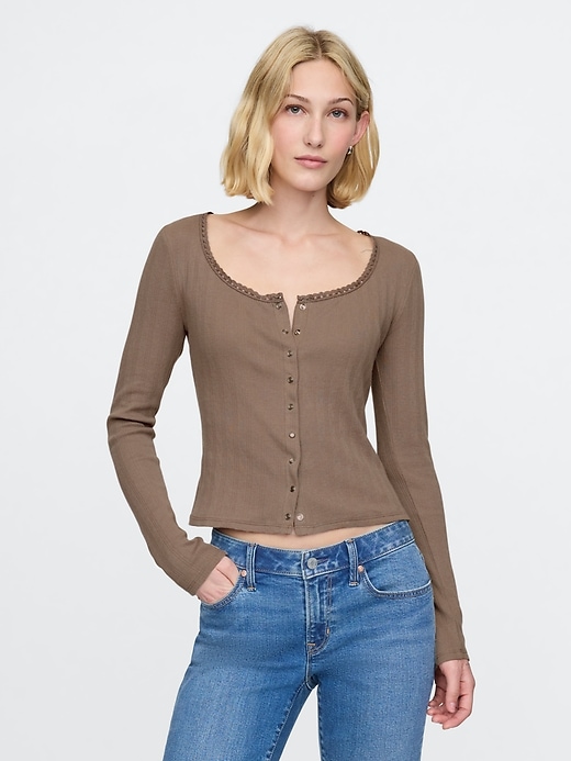 Image number 1 showing, Cropped Pointelle Cardigan