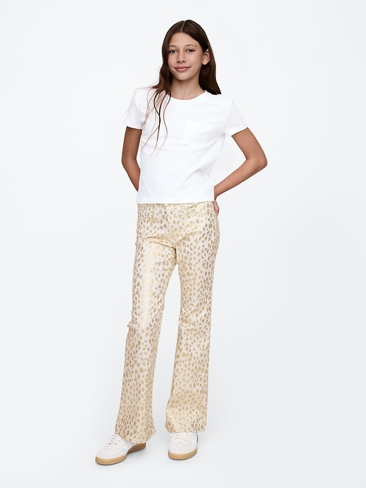 Image number 1 showing, Kids High Rise Leopard Foil &#39;70s Flare Jeans