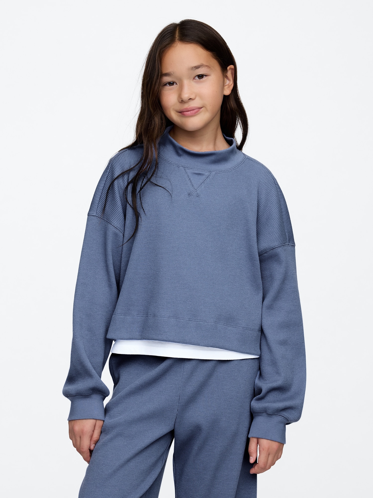 Kids Waffle-Knit Mockneck Top