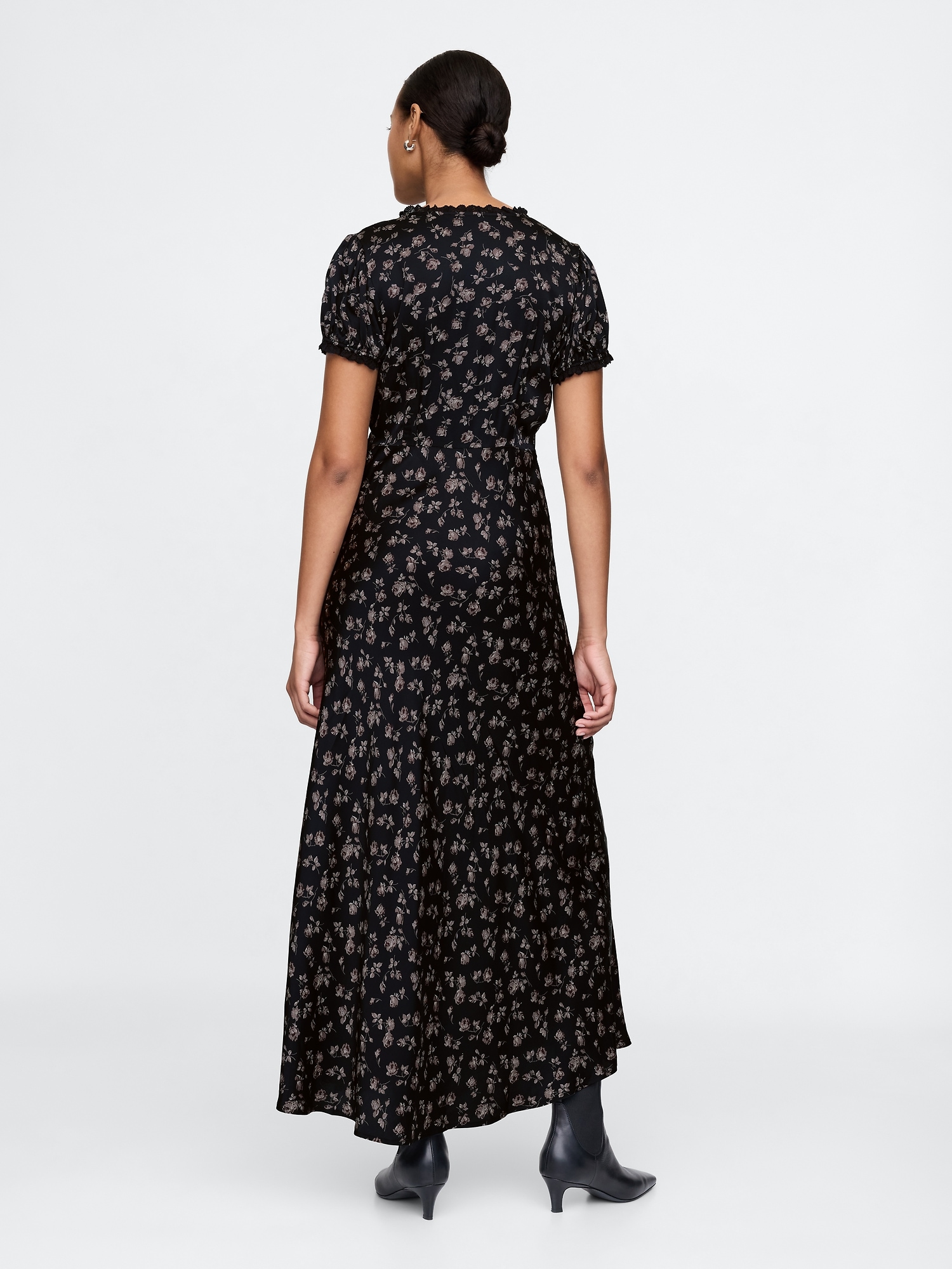 Satin Lace-Trim Floral Maxi Dress