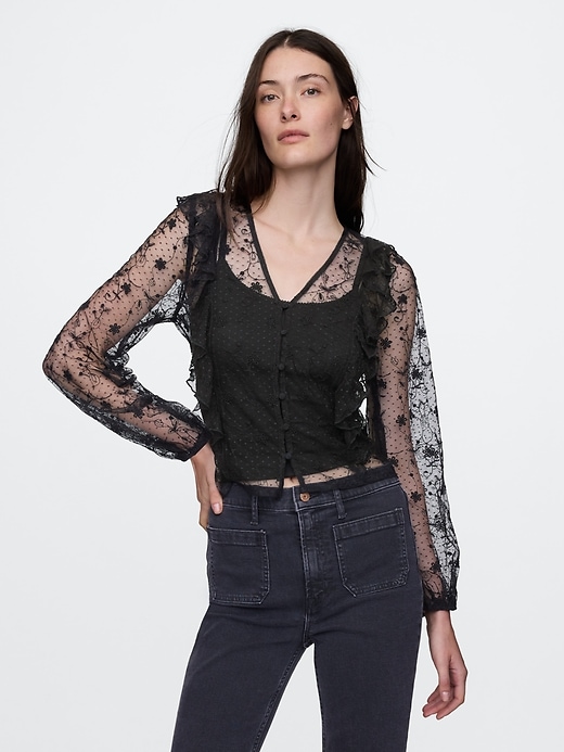 Image number 1 showing, Recycled Lace Ruffle Top