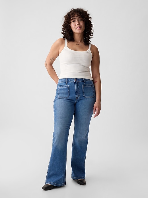 L'image numéro 5 présente Jean évasé années 70 à taille haute avec Washwell