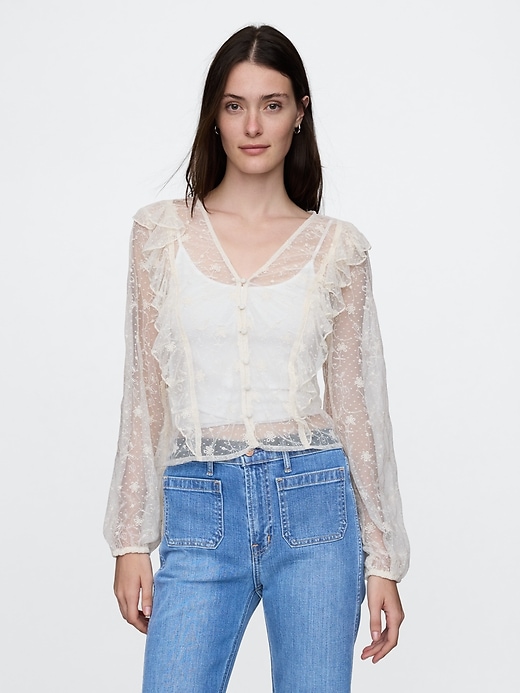 Image number 1 showing, Recycled Lace Ruffle Top