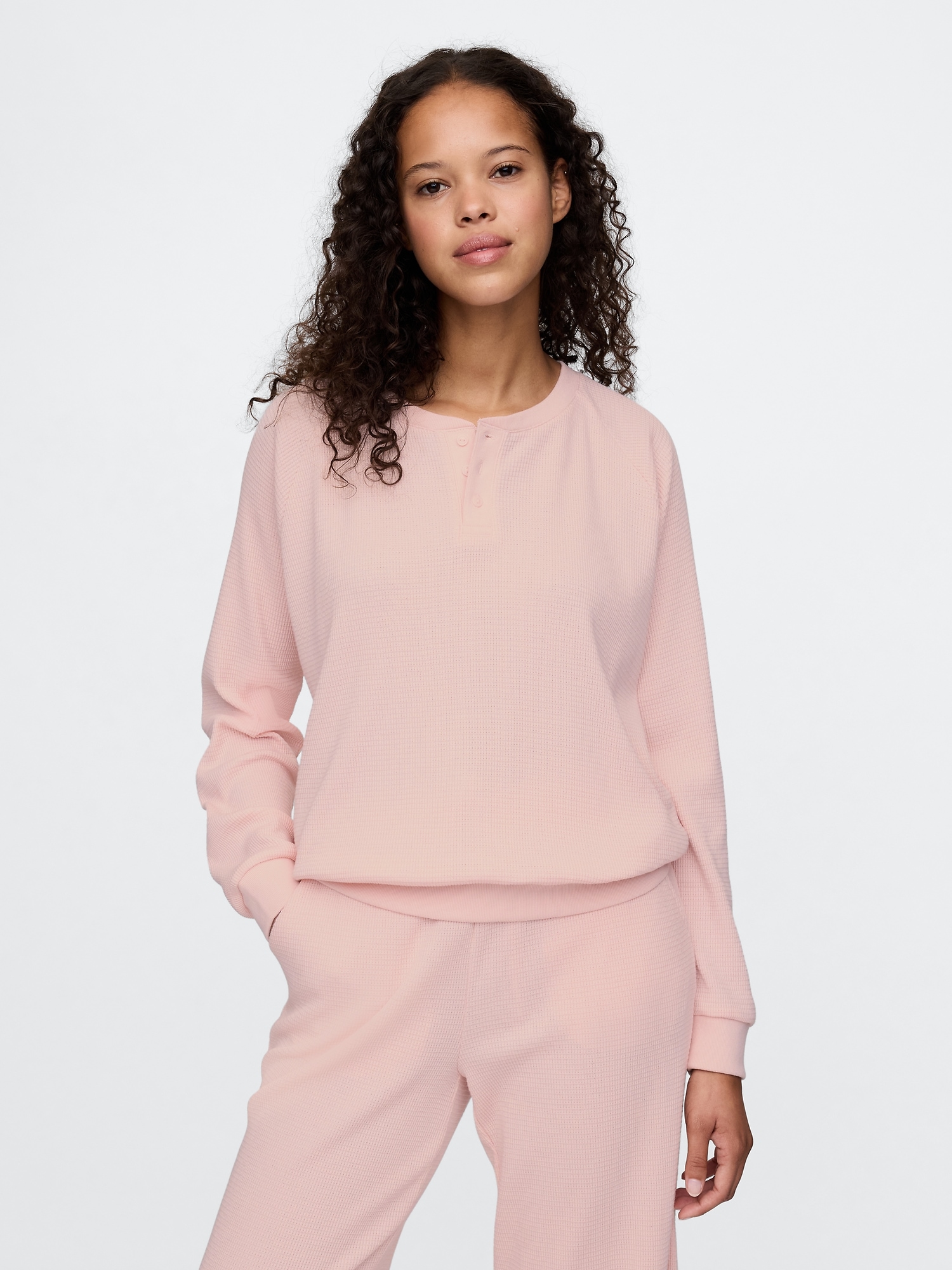 Haut de pyjama henley en tricot gaufré