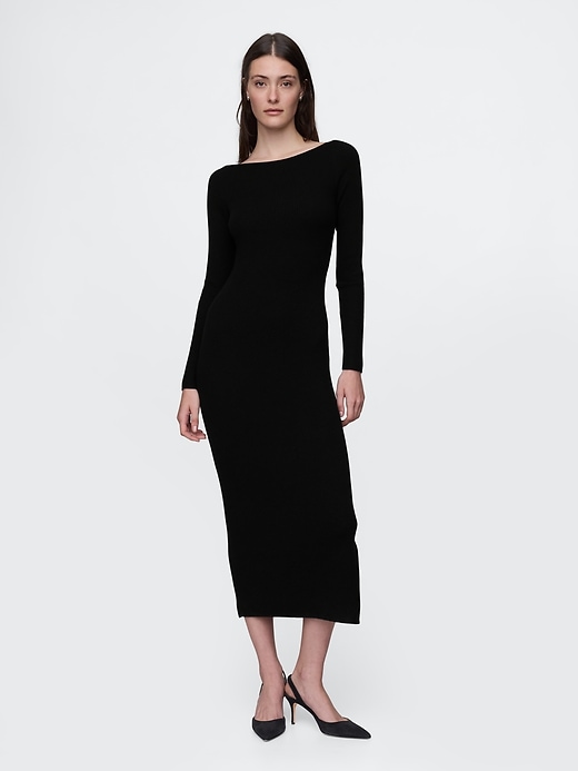 Image number 1 showing, Boatneck Rib Midi Sweater Dress