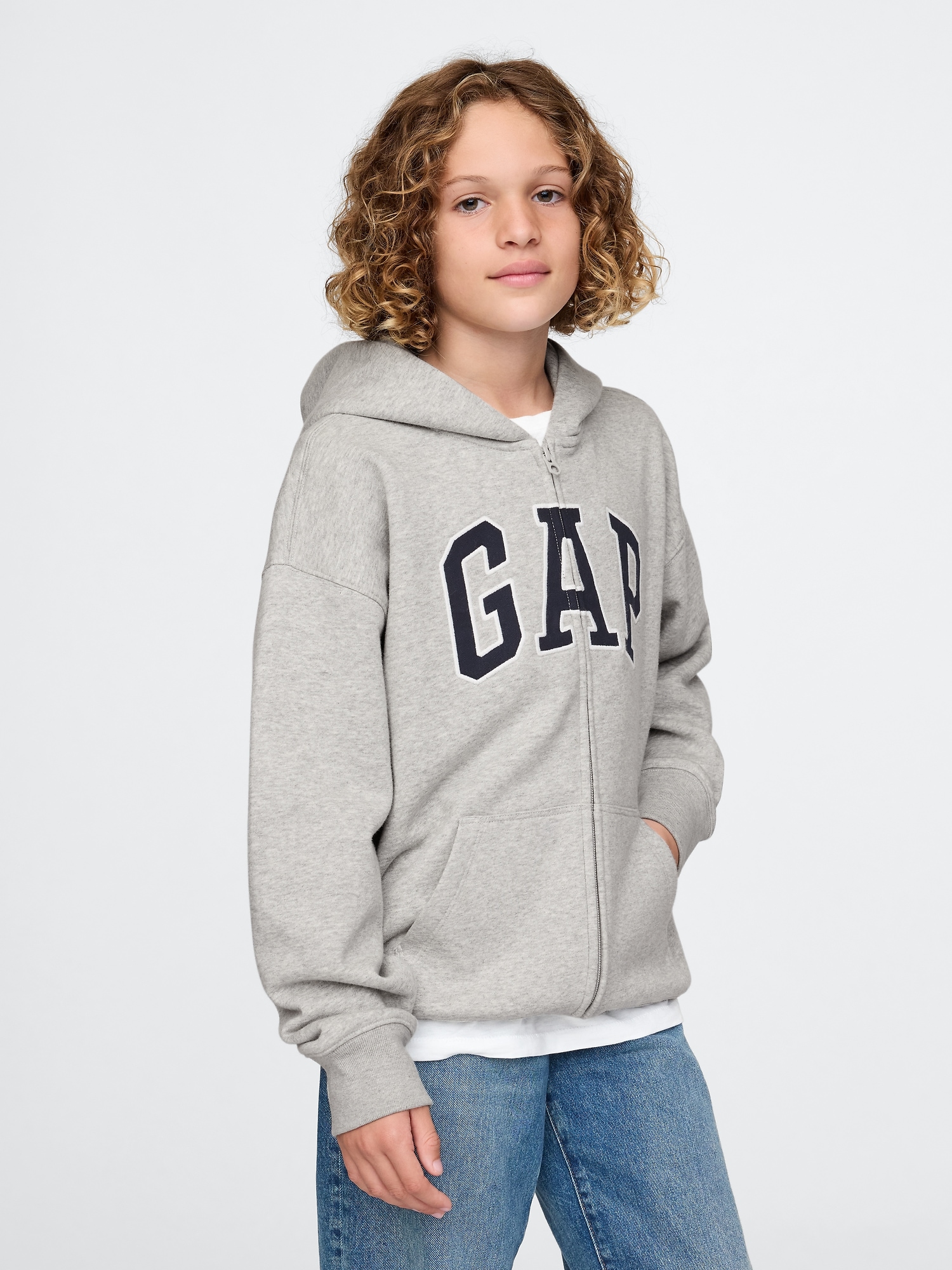 Veste à capuchon Vintage doux  à logo et à glissière pour Enfant