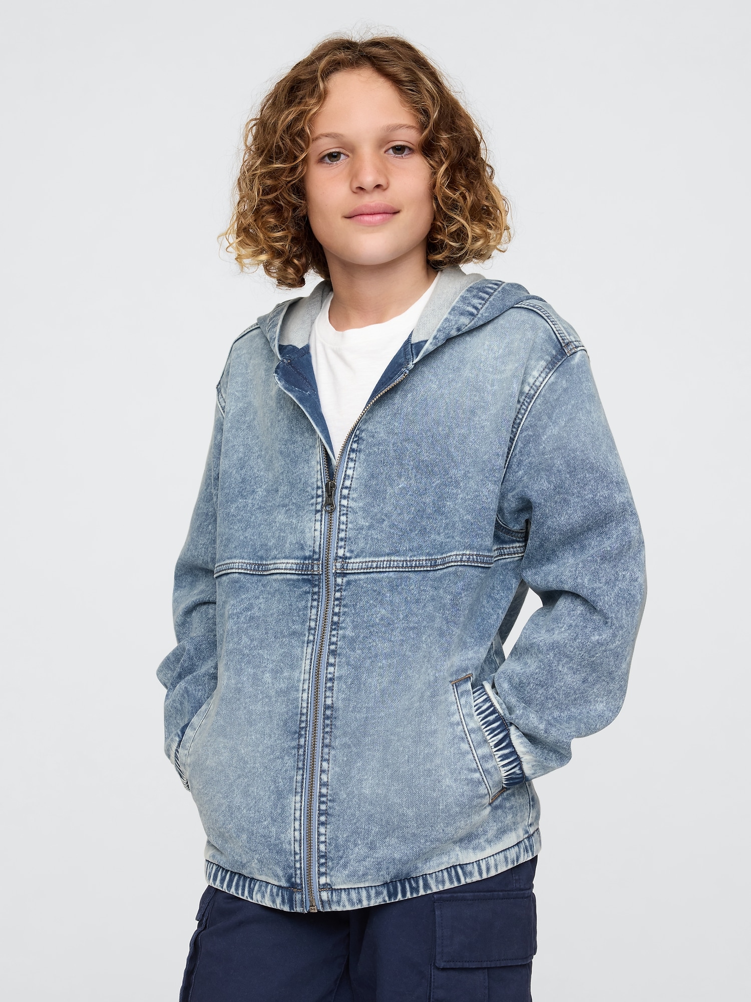 Kids UltraSoft Denim Hooded Jacket Gap