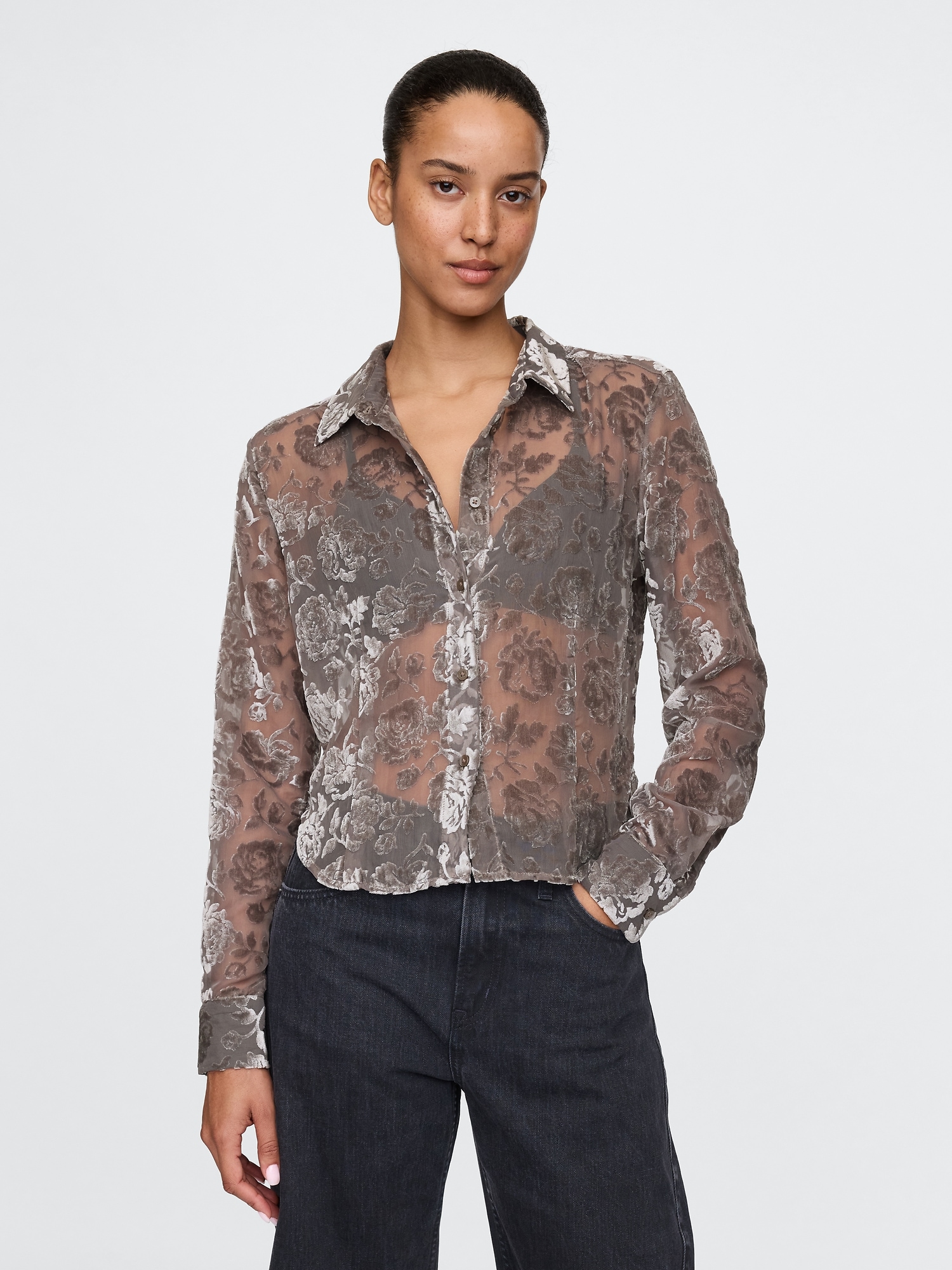 Cropped Velvet Shirt