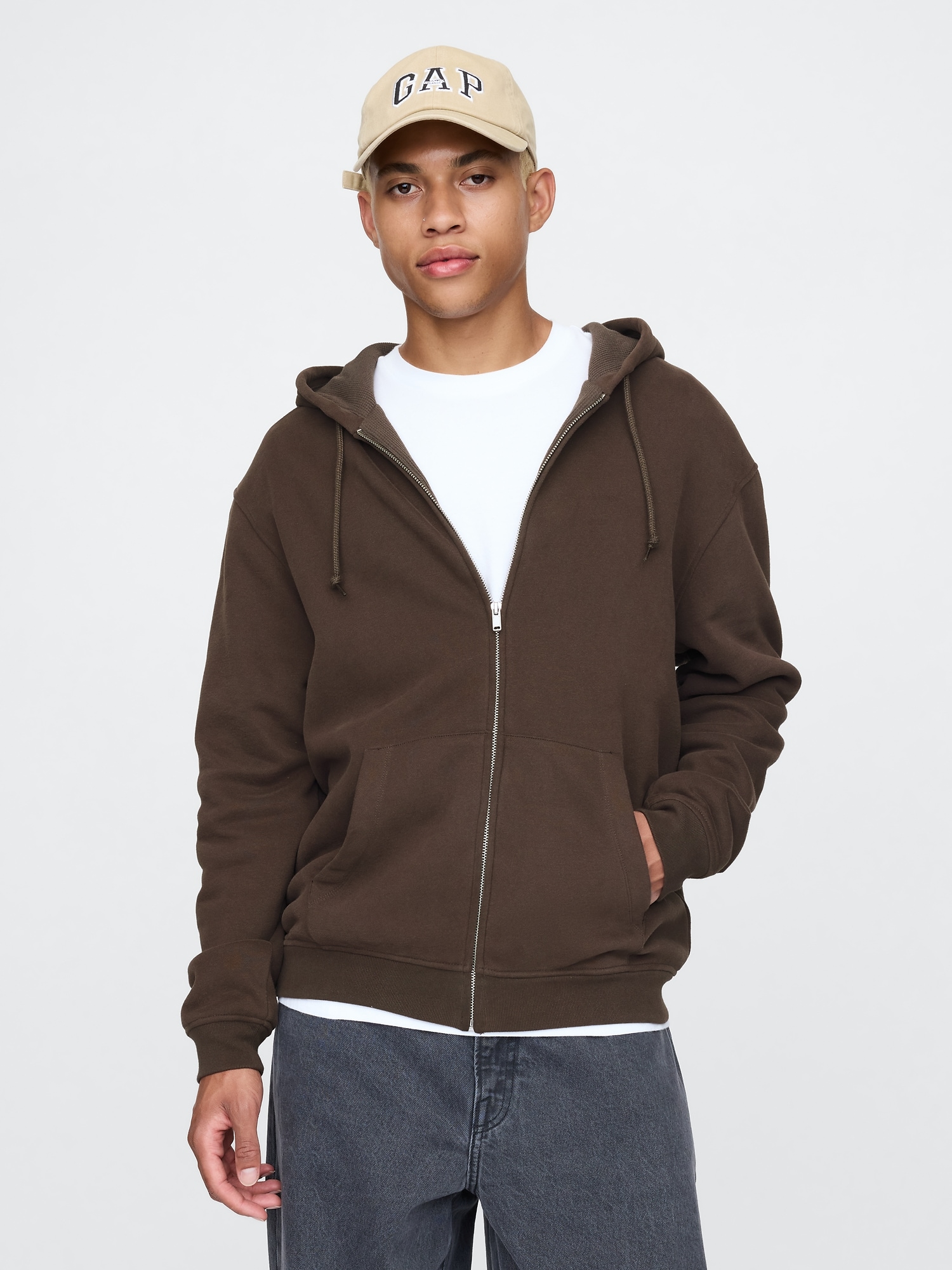 Vintage Soft Waffle-Lined Zip Hoodie