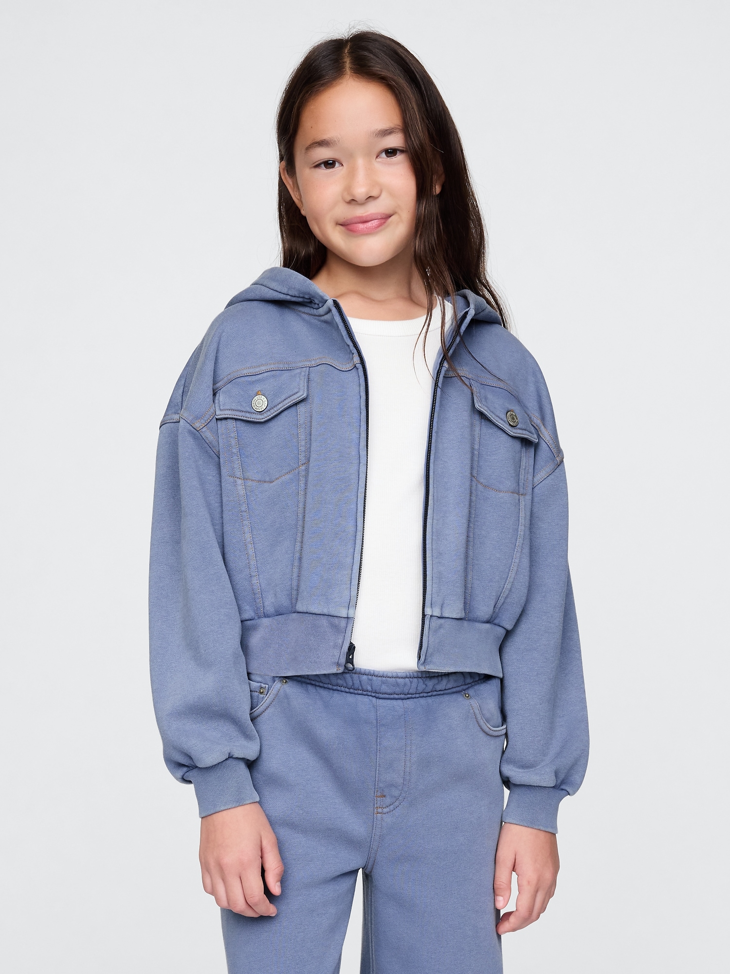 Veste à capuchon courte Vintage doux pour Enfant