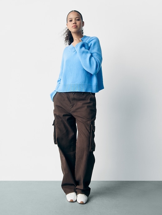 Image number 7 showing, CashSoft Cropped High V-Neck Sweater