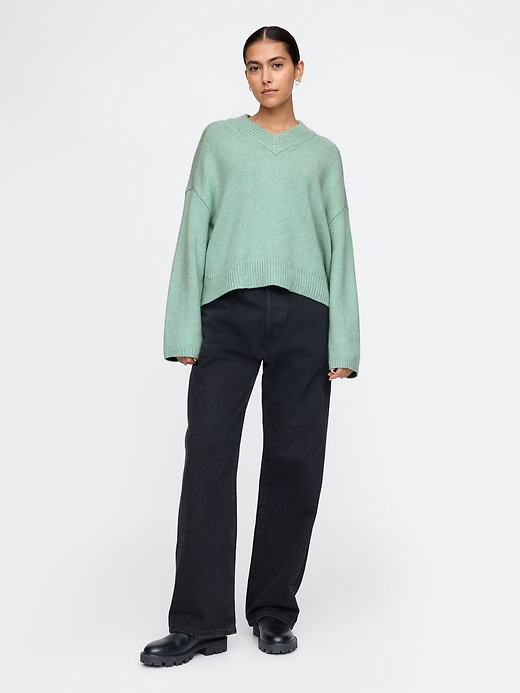 Image number 4 showing, CashSoft Cropped High V-Neck Sweater