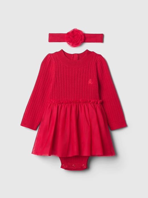 Image number 1 showing, Baby Sweater Tulle Bodysuit Dress