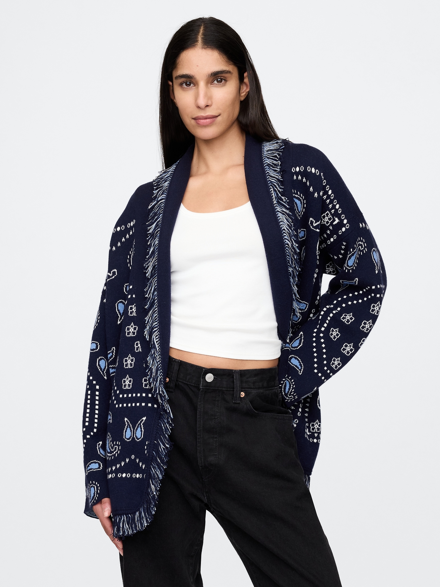 Oversized Fringe Shawl Cardigan