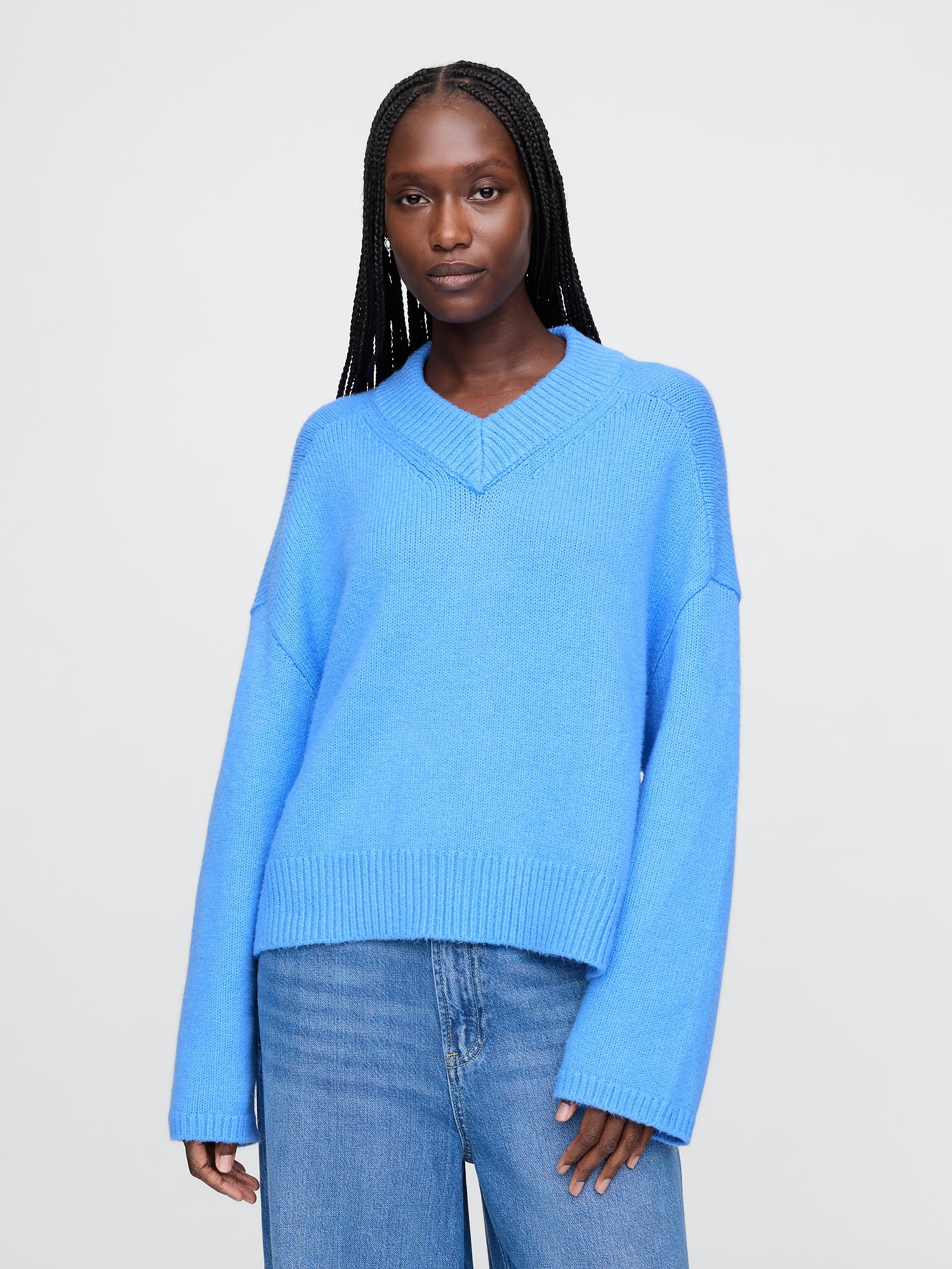 CashSoft Cropped High V-Neck Sweater