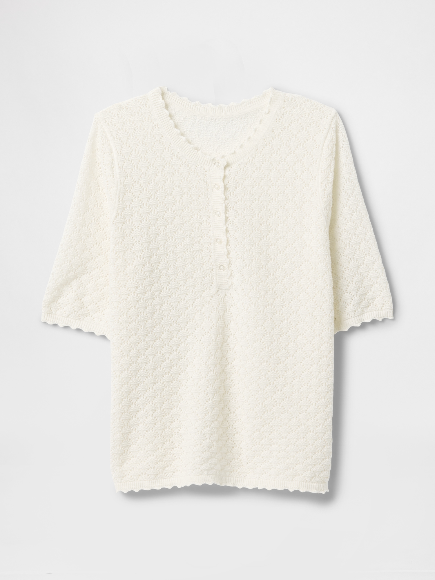 Linen-Blend Pointelle Henley Top