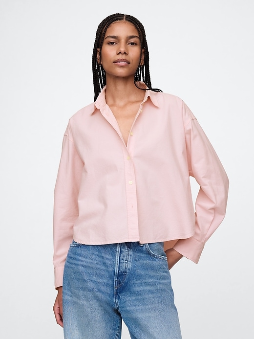 Image number 1 showing, Organic Cotton Poplin Cropped Big Shirt