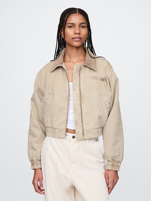 Image number 1 showing, Cropped Khaki Bomber Jacket