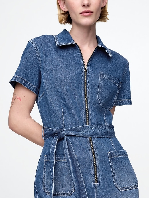 Image number 4 showing, Belted Denim Jumpsuit