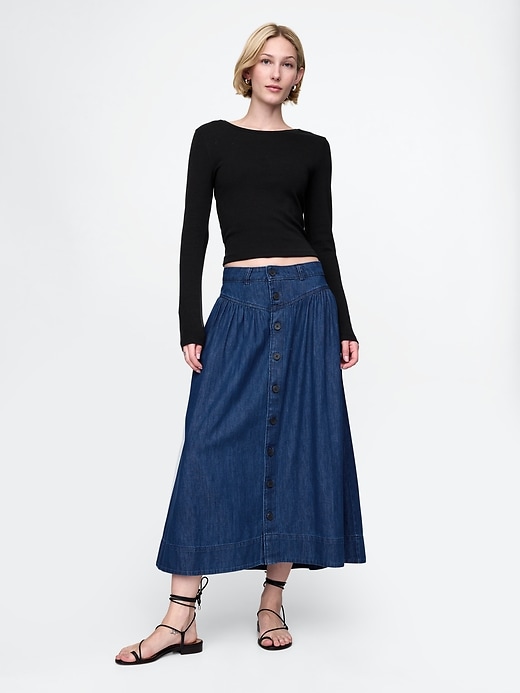 Image number 1 showing, Denim Western Yoke Midi Skirt