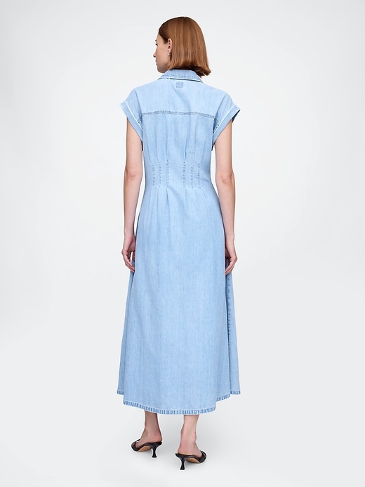 Image number 2 showing, Denim Pleated Maxi Shirtdress