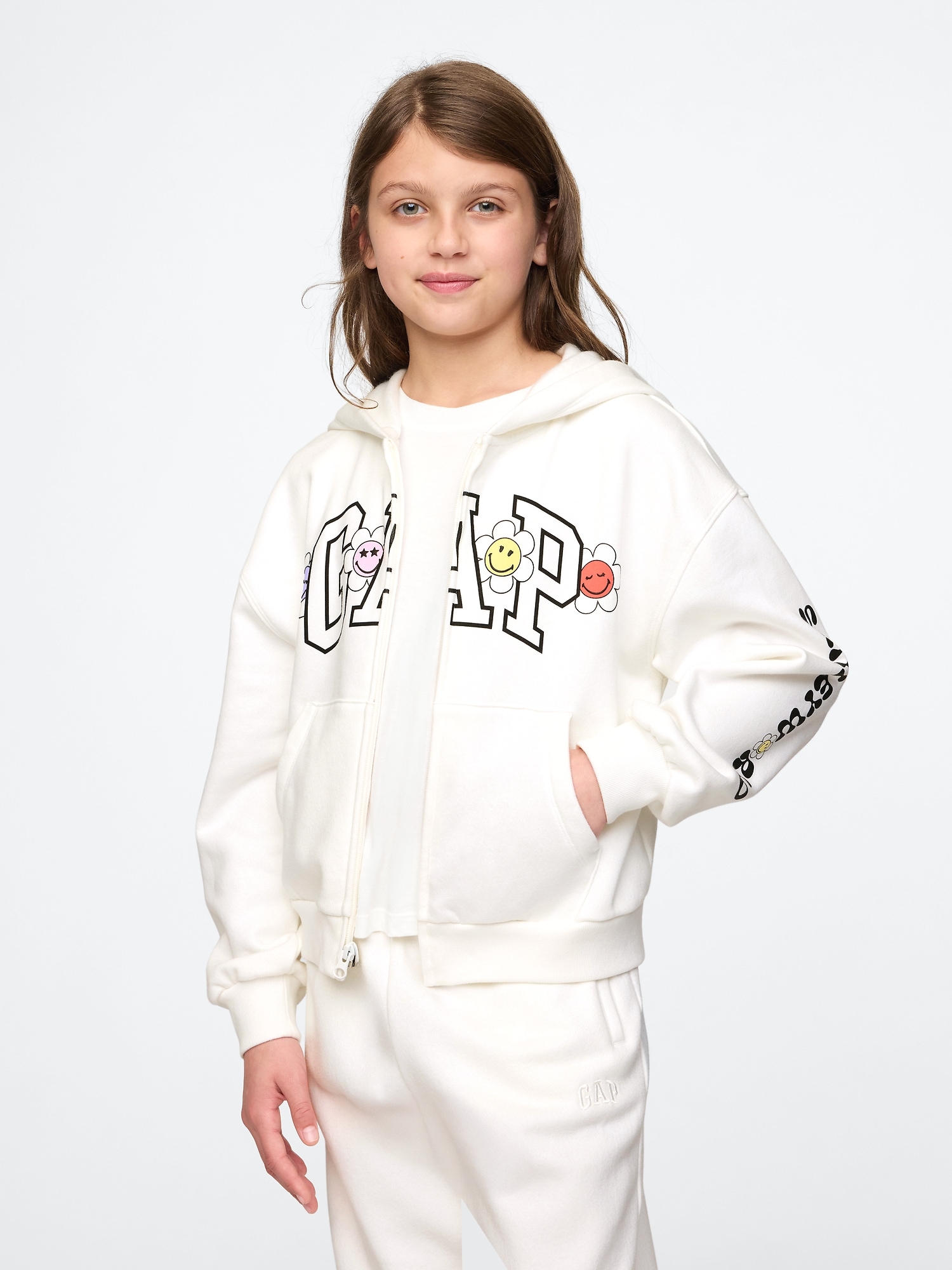 Veste à capuchon Vintage doux à imprimé Smiley World et à logo pour Enfant