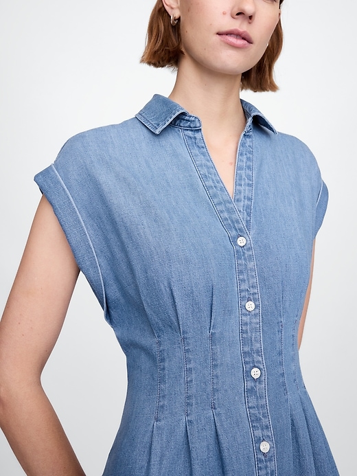 Image number 4 showing, Denim Pleated Maxi Shirtdress